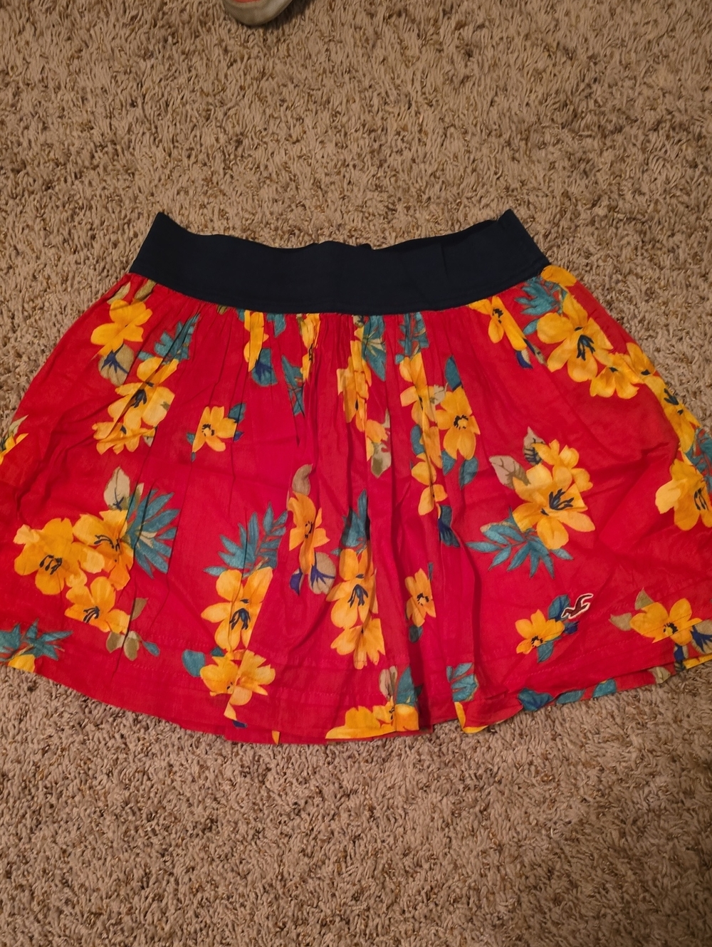 Hollister Red Skater Skirt with Yellow Floral Print
